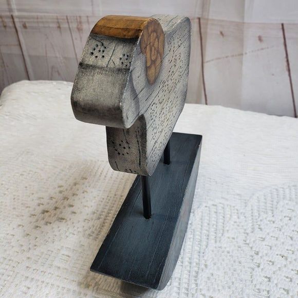Primitive Farmhouse Painted Wooden Ram Sheep on Rocker Decor Accent - Picture 4 of 9